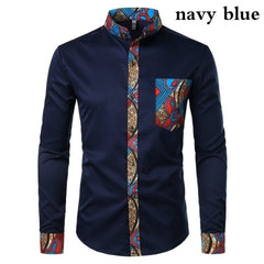 Dashiki African Mens Shirt Patchwork Pocket Africaine