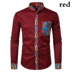 Dashiki African Mens Shirt Patchwork Pocket Africaine