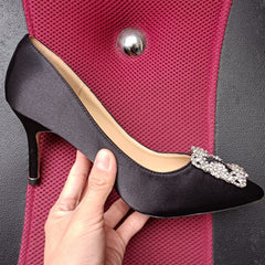 Black Satin Cloth Rhinestones High Heels