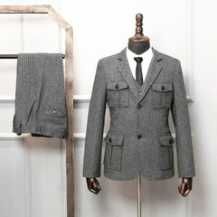 Men‘s Suits 3 Pieces Green Wool Tweed