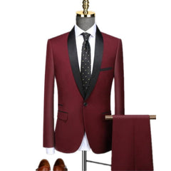 Men Skinny 3 Pieces Set Formal Slim Fit Tuxedo Prom Suit / Male Groom Wedding Blazers High Quality Dress Jacket Coat Pants Vest