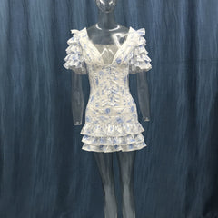 High Quality 2022 Ruffle Light Blue Women Mini Dress