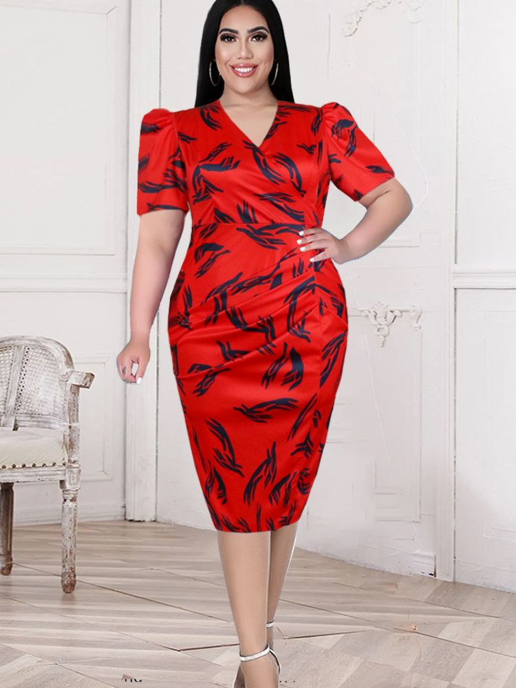 Red Yellow Print Dresses Women