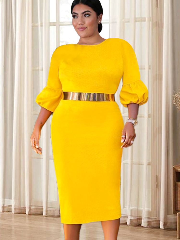 Bodycon Yellow Dresses Large Size Women