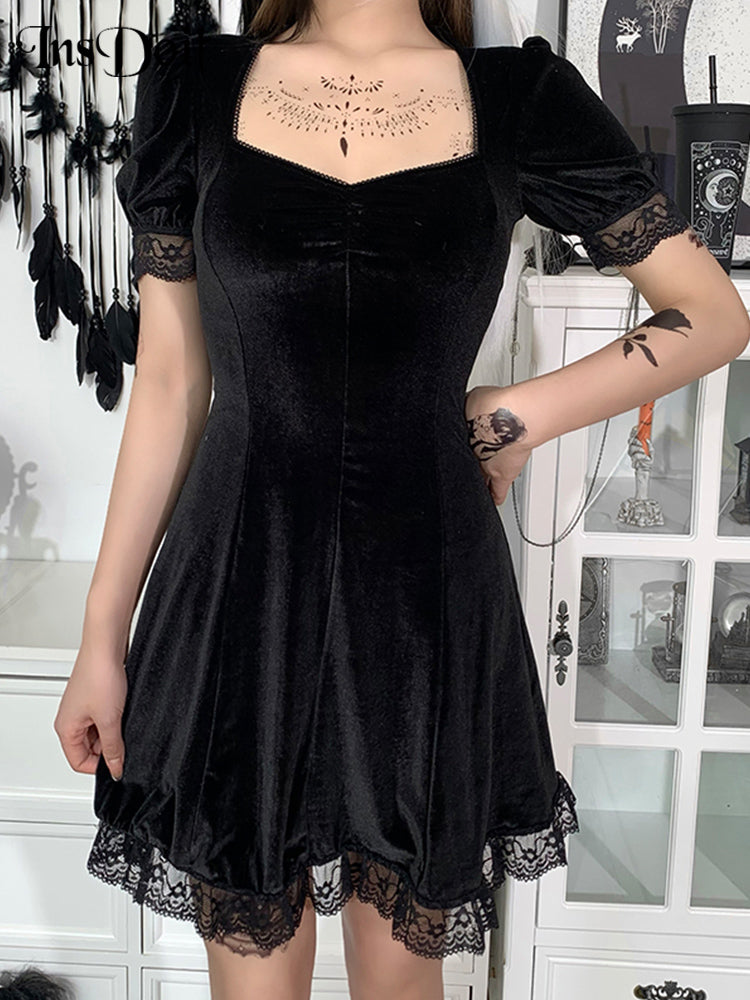 InsDoit Mall Gothic Velvet Summer Mini Dresses Women