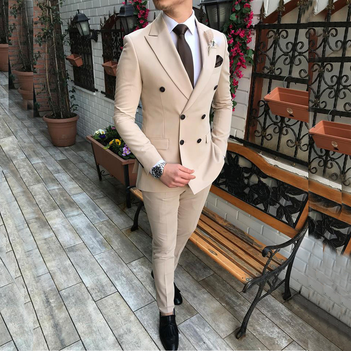 2022 New Beige Men&#39;s Suit 2 Pieces