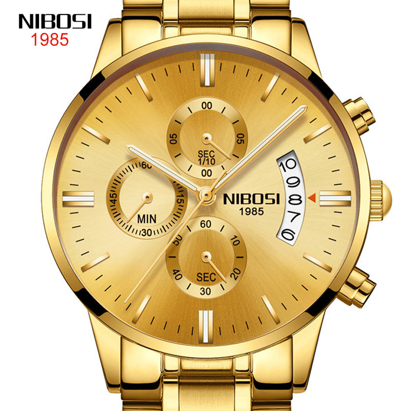 NIBOSI Fashion Stainless Steel Watches Men Waterproof