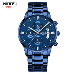 NIBOSI Fashion Stainless Steel Watches Men Waterproof