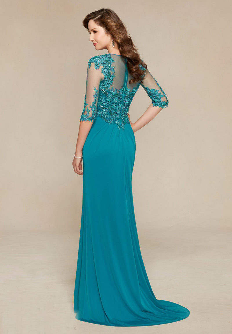 Blue-green Mother Of The Bride Dress Half Sleeves