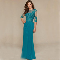 Blue-green Mother Of The Bride Dress Half Sleeves