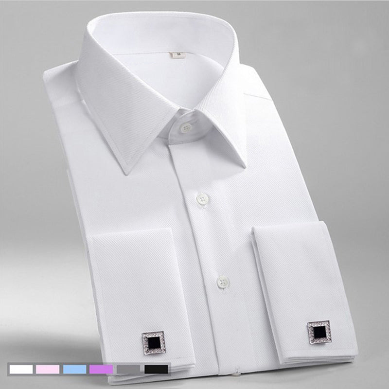 French Cuff Mens Formal Business Dress Shirt Solid