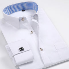 French Cuff Mens Formal Business Dress Shirt Solid