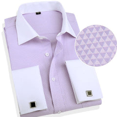 French Cuff Mens Formal Business Dress Shirt Solid