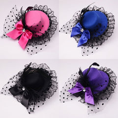 Lady Mini Top Hat Cap Bowknot Decor Lace Fascinator Hair Clip Costume Accessory