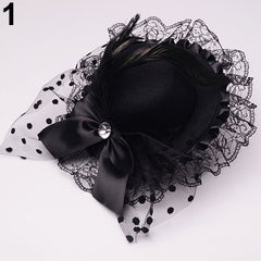 Lady Mini Top Hat Cap Bowknot Decor Lace Fascinator Hair Clip Costume Accessory