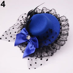 Lady Mini Top Hat Cap Bowknot Decor Lace Fascinator Hair Clip Costume Accessory