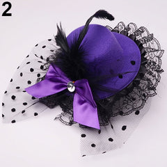 Lady Mini Top Hat Cap Bowknot Decor Lace Fascinator Hair Clip Costume Accessory