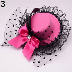 Lady Mini Top Hat Cap Bowknot Decor Lace Fascinator Hair Clip Costume Accessory